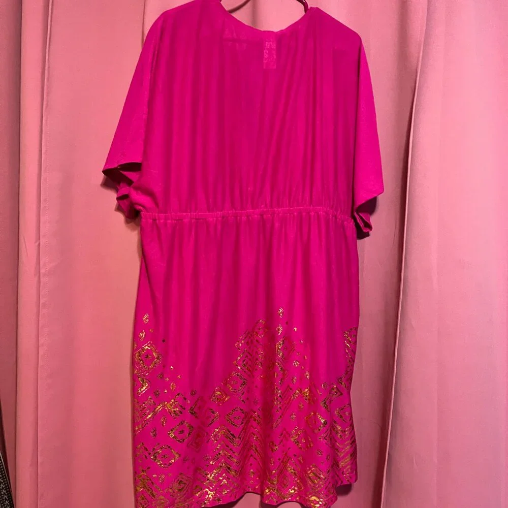 Like NEW Swimsuits For All Pink & Gold Cover-Up Size 26/28 Metallic